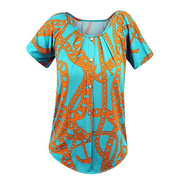 Nautical Faux Button Down Anchor Chain Blouse - Picture 1 of 3